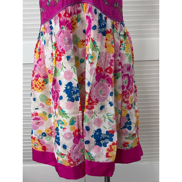 Johnny Was NWT Floral Midi Dress Pink White Embroidered Beaded Size M - Picture 4 of 16